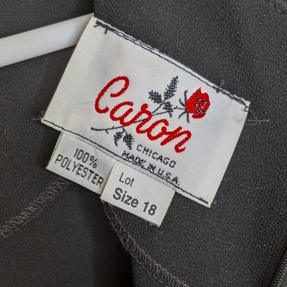 Vintage Caron Chicago Women's Black Gauzy Cocktail Party Dress Size 18 Short Slv - Picture 4 of 4